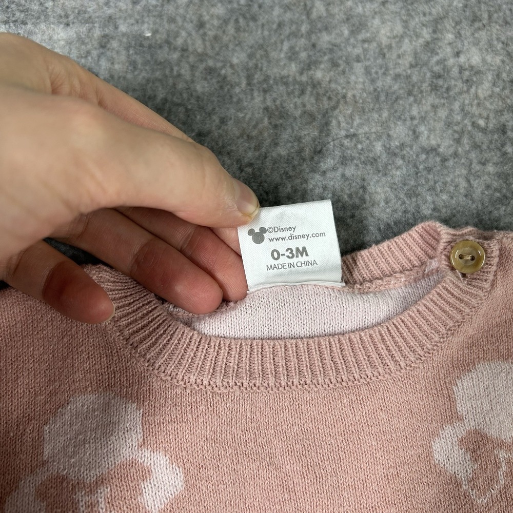 Disney Baby Girl Sweater Size 0-3 Months Minnie Mouse Pink Knit Pullover Mickey - Picture 6 of 6